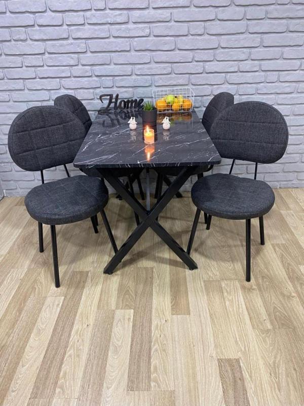 Bambeds Mobilya Masa Takımı Yemek Masası Mutfak Masası Balkon Masası-70x110 Siyah 4 Sandalye Gri - Image 1