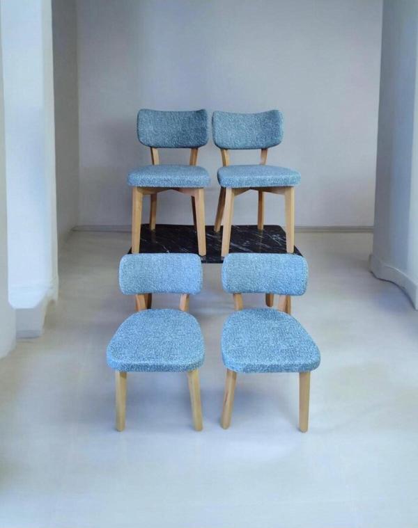 Bambeds Mobilya Wood Bam İskandinav 4Lü Ahşap Sandalye Gri Mutfak Salon Yemek Odası Sandalyesi - Image 1