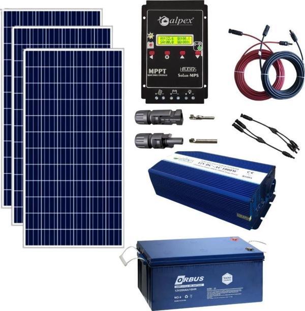 Teknovasyon Arge Güneş Enerjisi Bağ Evi Solar Paketi SP500 1000W Tam Sinüs İnverter 170W 12V Güneş Paneli 200Ah 12V Jel  - Image 1