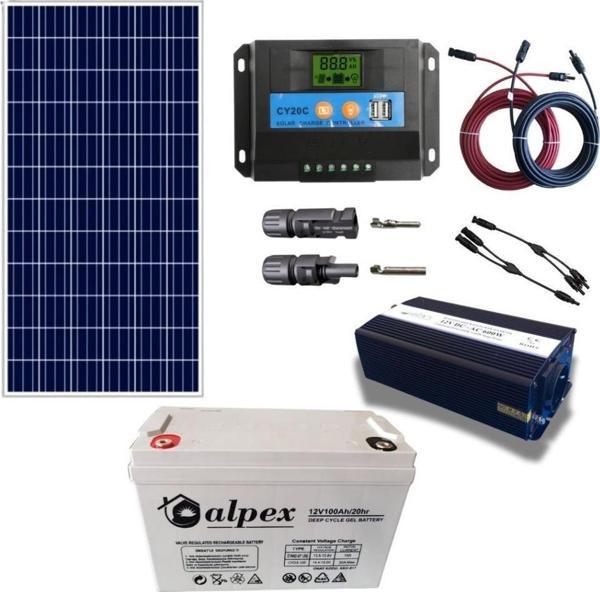 Teknovayon Arge Güneş Enerjisi Bağ Evi Solar Paketi 600W 12V Modifiye Sinüs İnverter 170W 12V Güneş Paneli 100Ah 12V Jel - Image 1