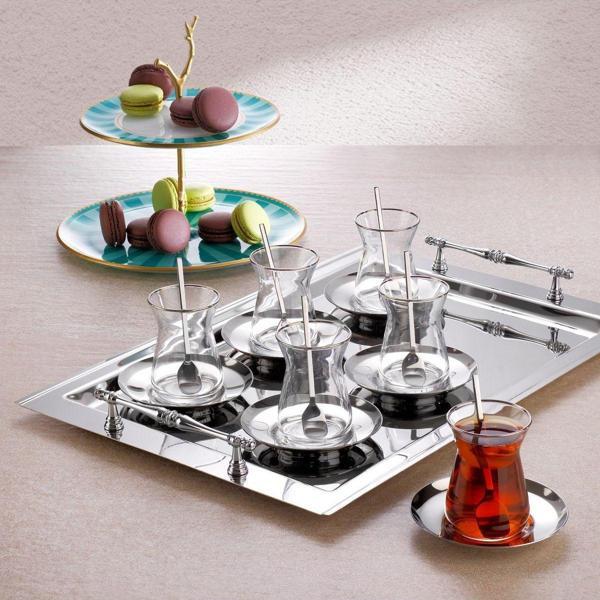Schafer Karla Çelik Çay Seti 19 Parça-Gümüş - Image 1