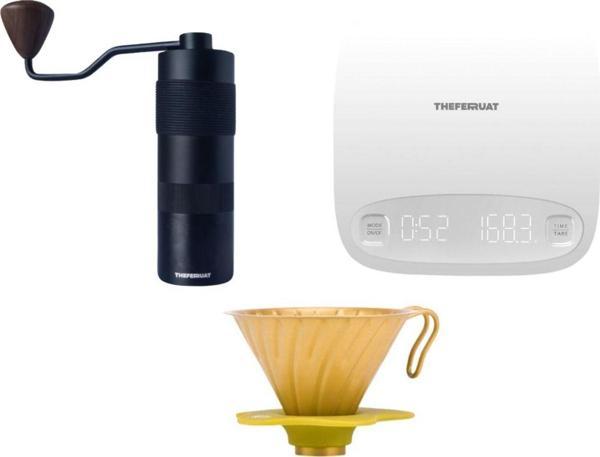 Theferruat Kahve Demleme Seti Terazi + Değirmen + Metal V60 Dripper 3Ü 1 Arada - Image 1