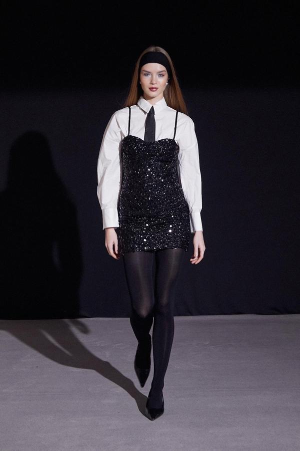 Askılı Pul Elbise Siyah - Image 1