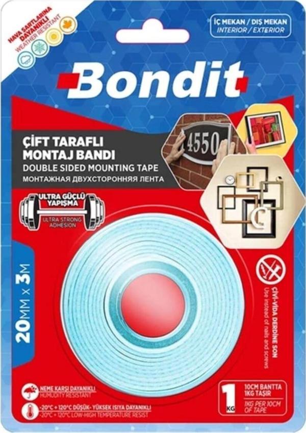 Bondit Çift Taraflı Montaj Bandı 20 Mm X 3 Metre (bnmd2030) - Image 1