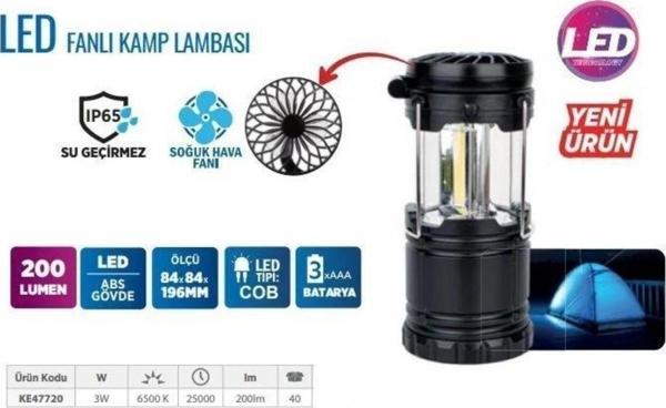 Klaus Ke47720 Fanlı Kamp Lambası 3w 200lumen 3 X Aa Pil(dahil - Image 1