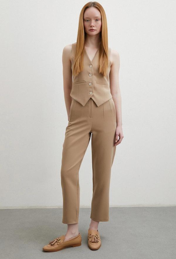 Önü Pensli Skinny Kumaş Pantolon Vizon - Image 1