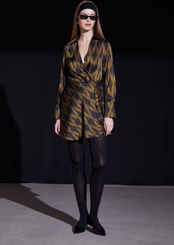 Rambi Bağlamalı Kruvaze Elbise Siyah - Image 1