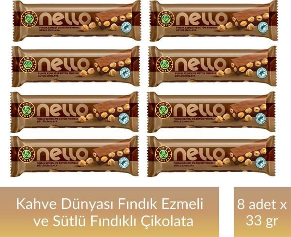 Kahve Dünyası Fındık Ezmesi ve Bütün Fındıklı Sütlü Çikolata 33 gr x 8 Adet - Image 1