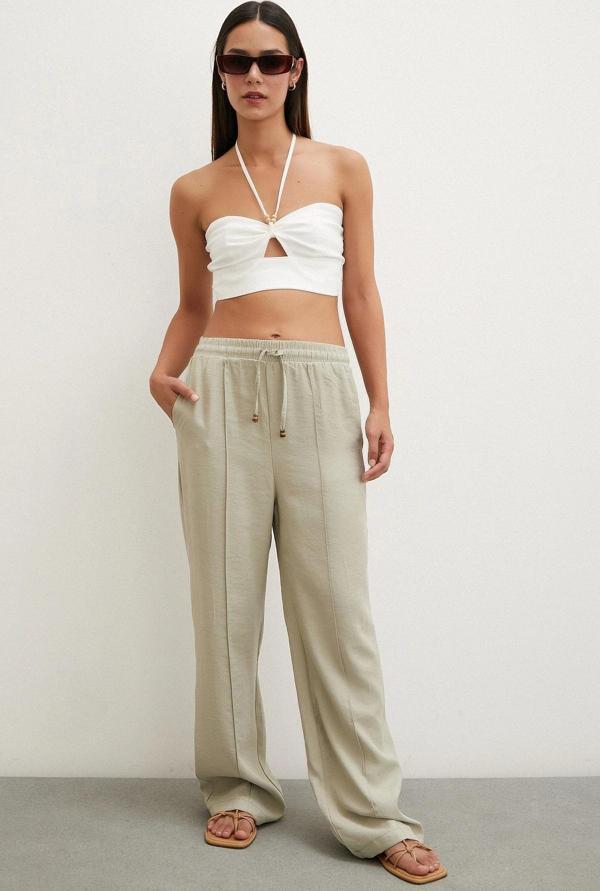 Belden Bağlamalı Pantolon Taş - Image 1