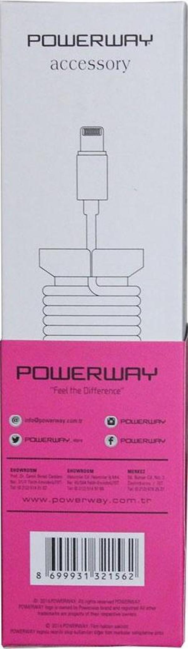 Powerway Apple Lightning Hızlı Şarj Kablosu Örgülü 1.1M - CX10 Pembe - Image 1
