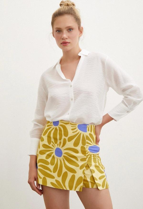 Desenli Şort Etek Sarı - Image 1