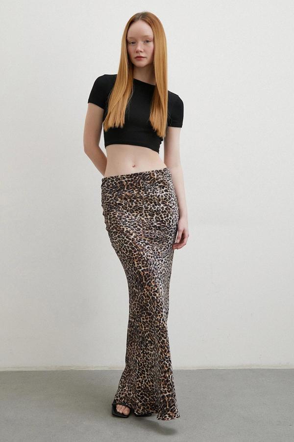 Leopar Desenli Verev Etek Bej - Image 1