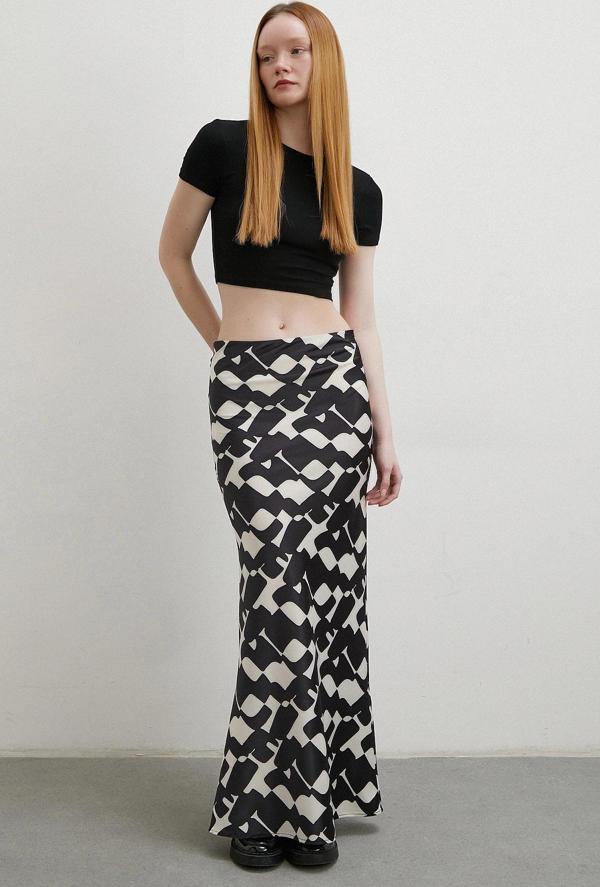 Desenli Maxi Verev Etek Bej - Image 1