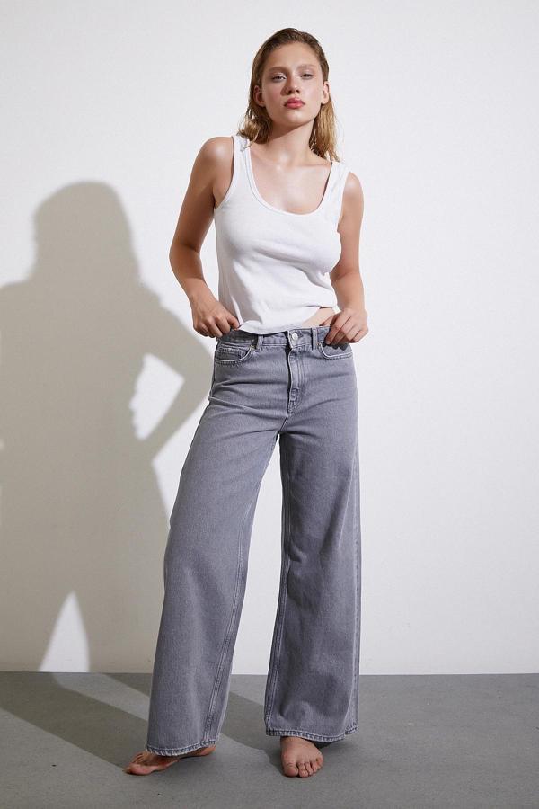 Yüksek Bel Wide Leg Jean Füme - Image 1