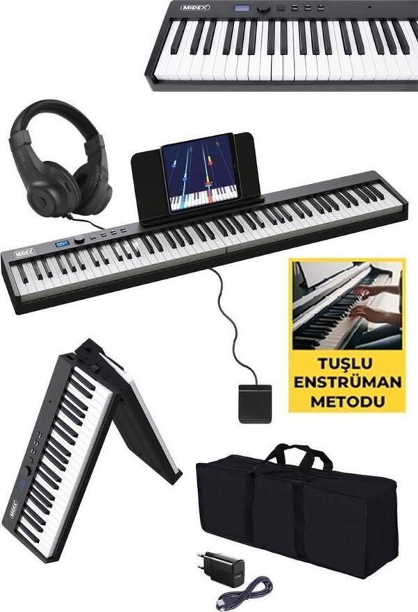 Midex PLX-100BK Taşınabilir Dijital Piyano Tuş Hassasiyetli 88 Tuş Bluetooth Şarjlı (Sustain Pedalı Kulaklık Çanta Metod - Image 1