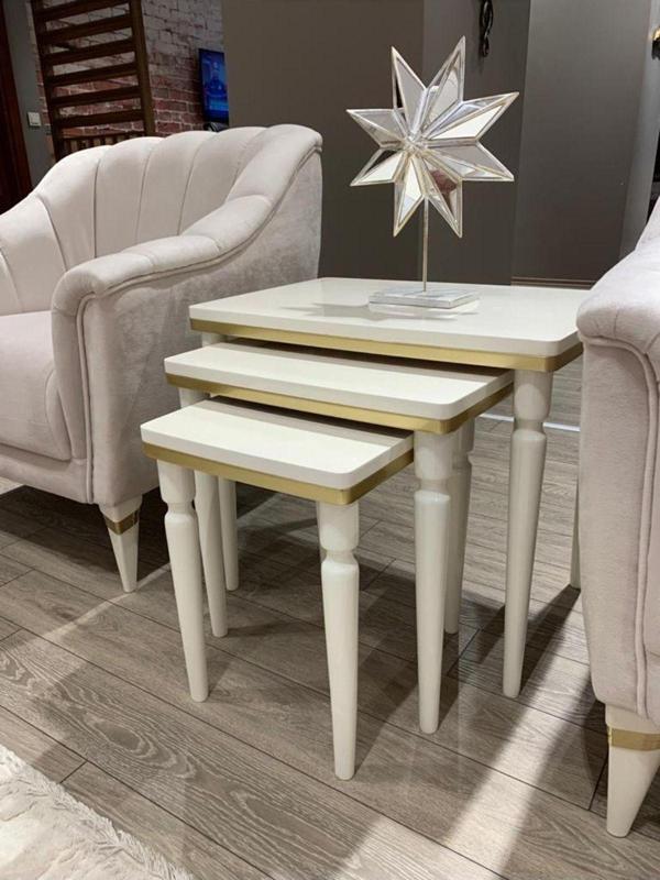 Akset 3Lü Lüx Zigon Sehpa Gold Krem - Image 1