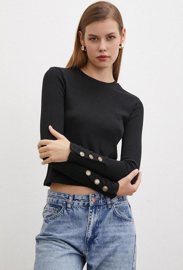 Kolu Düğmeli Bluz Siyah - Image 1