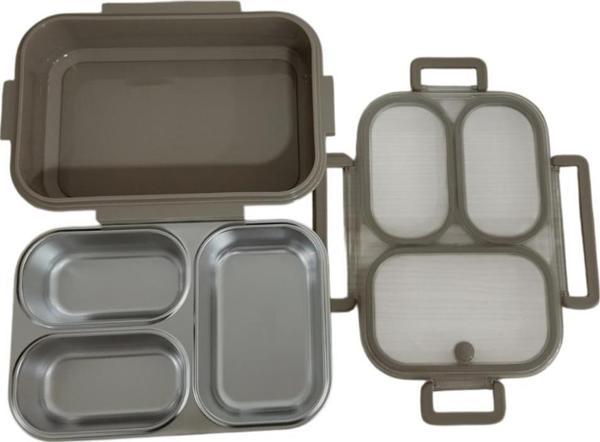 Aryıldız Bento Dikdörtgen 3 Bölmeli Lunch Box Yemek Termosu Kahverengi 1000 ml - Image 1