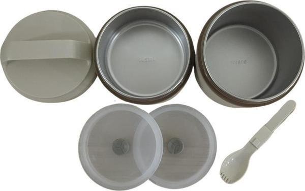 Aryıldız Bento Yuvarlak 2 Katlı Lunch Box Yemek Termosu Bej 1200 ml - Image 1