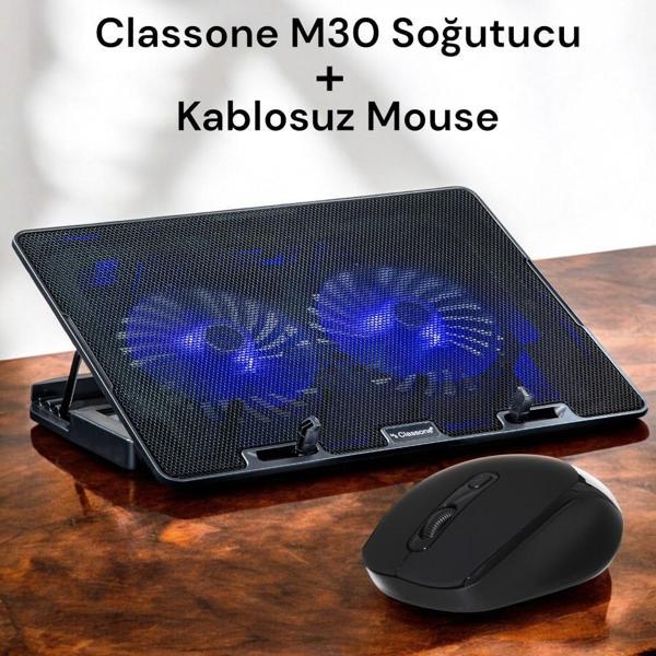 Classone M30 Mavi Led 15.6' Oyuncu Notebook Soğutucu + Kablosuz Mouse - Image 1
