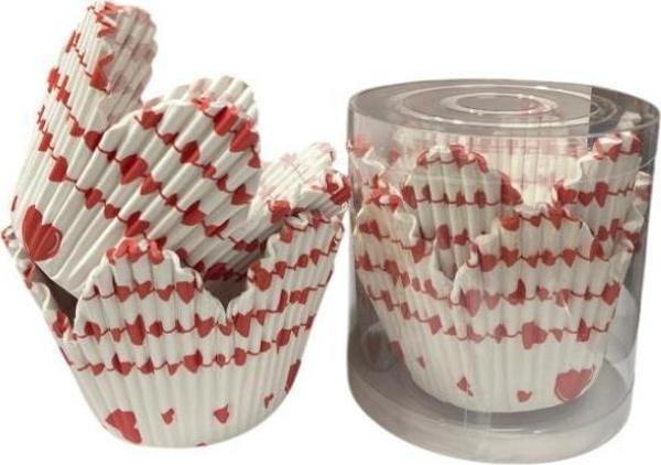 Cupcake/Muffin /Suffle Kek Kapsülü Beyaz Kalpli 50 Li - Image 1