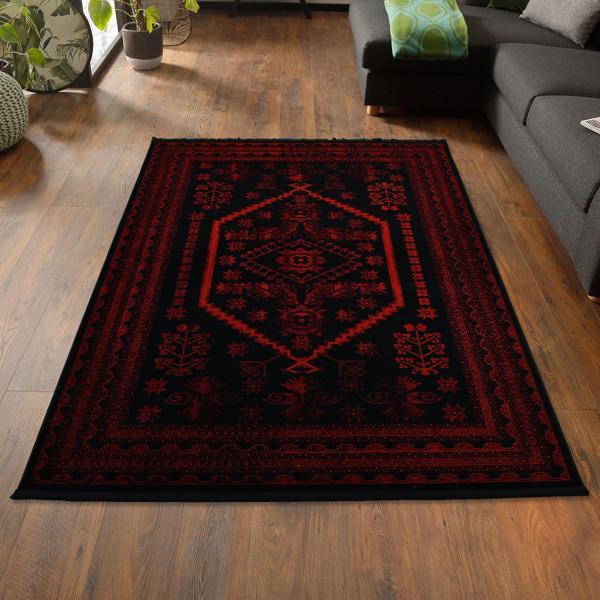 Yağcıbedir Afgan Türkmen Otantik Desenli Dokuma Bordo Oturma Odası Salon Mutfak Halısı 3671H_ZS47 - Image 1
