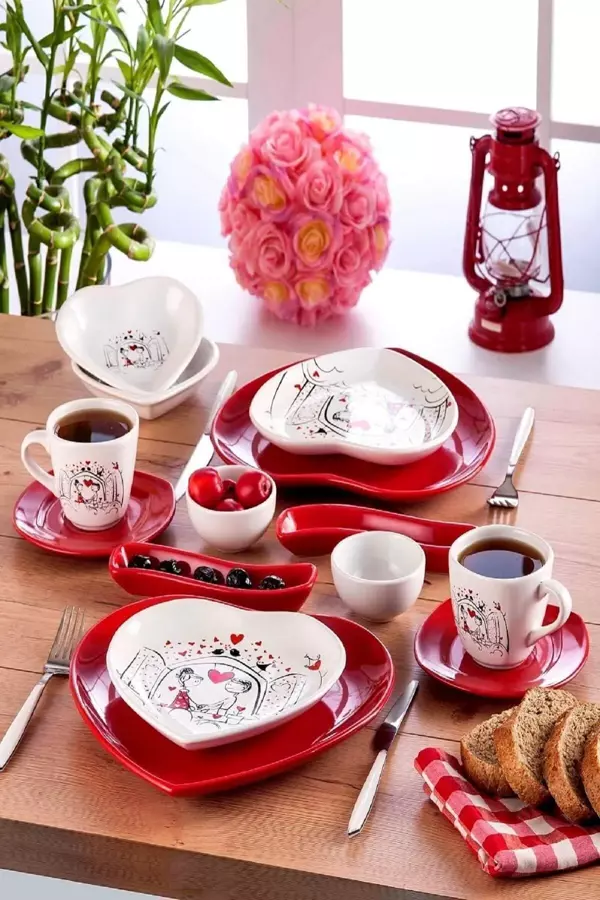 Keramika Keyfi Aşk Kahvaltı Takımı 14 Parça 2 Kişilik - Image 1