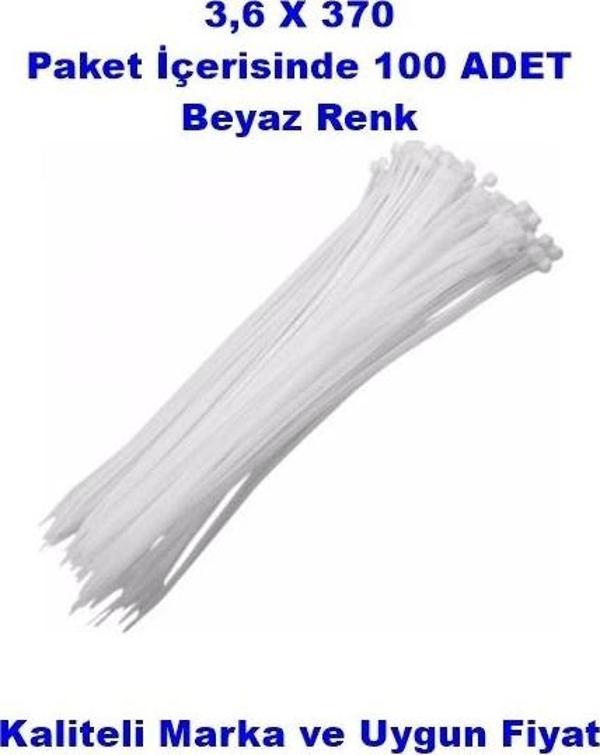 PEMSAN Klips Kablo Bağı 3,6x370 BEYAZ (100 Adet) Kablo Cırtı - Image 1