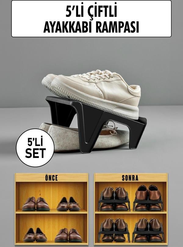 5 Li Set Çiftli Ayakkabı Rampası & Ayakkalık Düzenleyici & Organizer - Image 1