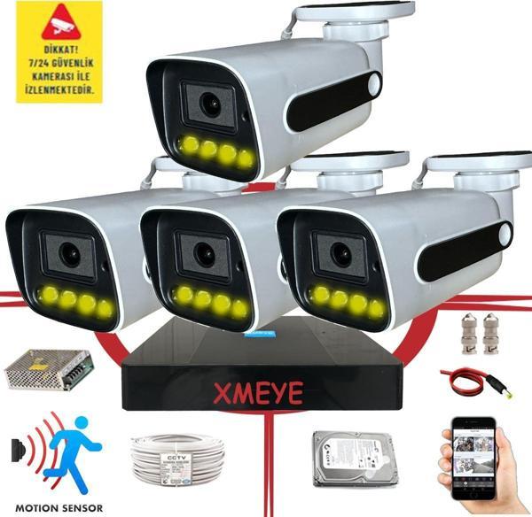 Bises 4 Kameralı Hareket Algılayan 5 MP Lens 4 Warm Led Gece Renkli Gösteren Güvenlik Kamerası Seti BS 784W - Image 1