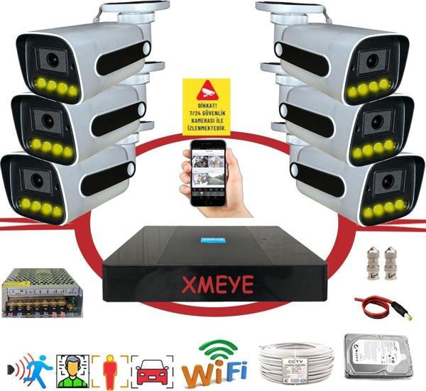 Bises 6 lı Araç Yüz ve İnsan Tanımalı Hareket Algılayan 5 MP Lens 4 Warm Led Gece Renkli Gösteren Güvenlik Kamera Seti BS784W - Image 1