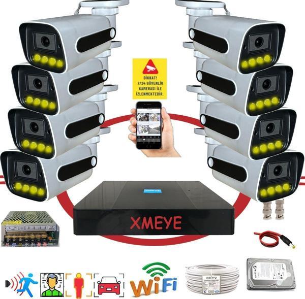 Bises 8 li Araç Yüz ve İnsan Tanımalı Hareket Algılayan 5 MP Lens 4 Warm Led Gece Renkli Gösteren Güvenlik Kamera Seti BS784W - Image 1