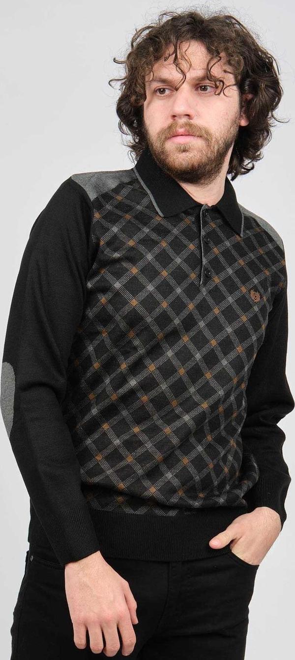 Pelikan Erkek Desenli Dirsek Detaylı Polo Yaka Kazak 1577429 Füme - Image 1