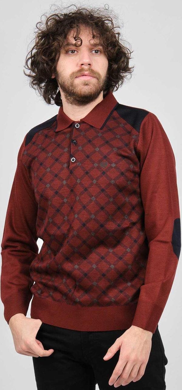 Pelikan Erkek Desenli Dirsek Detaylı Polo Yaka Kazak 1577429 Bordo - Image 1