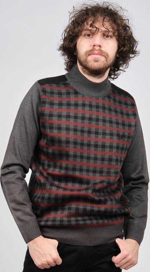 Pelikan Erkek Desenli Dirsek Detaylı Yarım Balıkçı Kazak 1577709 Füme - Image 1