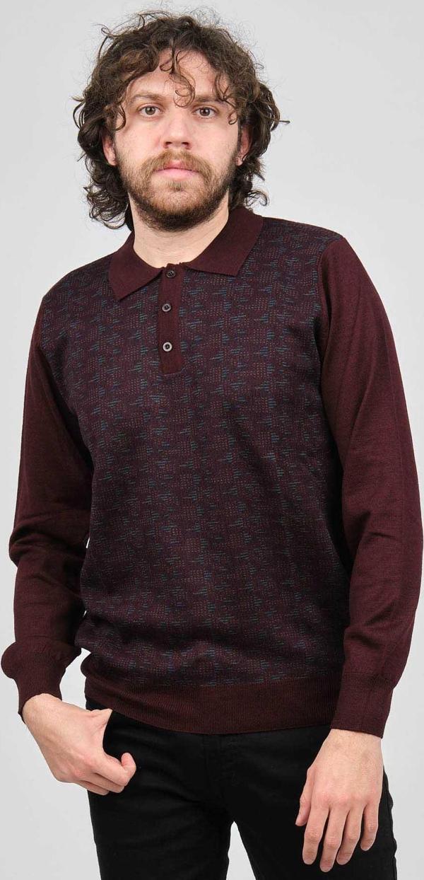 Woolman Erkek Desenli Polo Yaka Yün Kazak 1572001 Bordo - Image 1