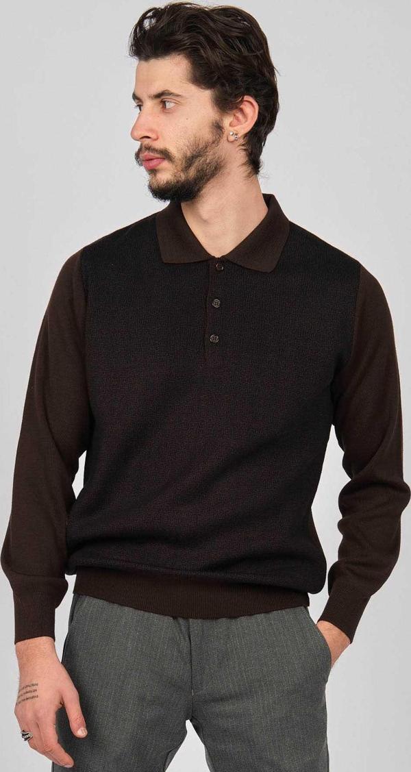 Woolman Erkek Desenli Polo Yaka Yün Kazak 1571193 Kahverengi - Image 1