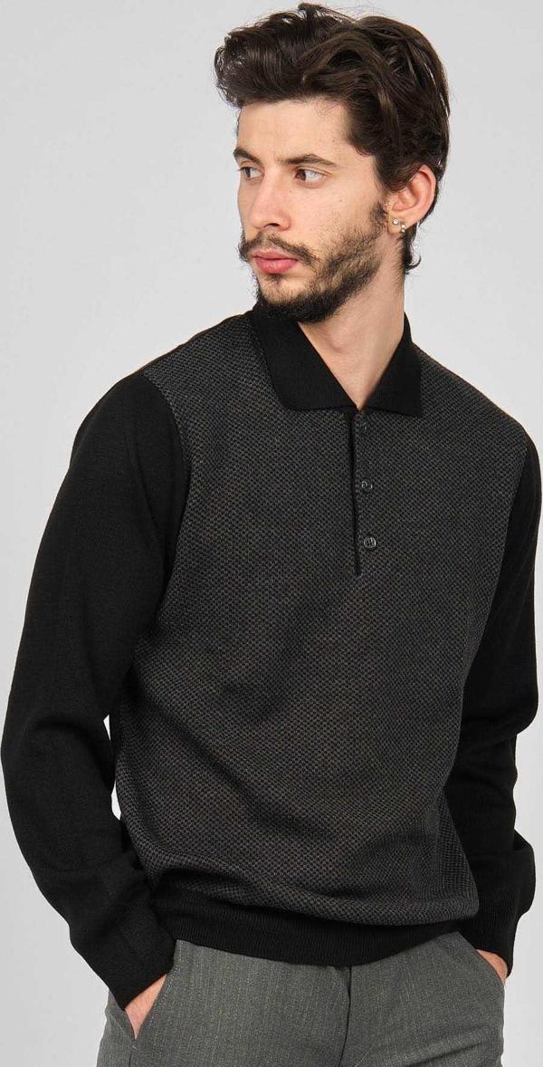 Woolman Erkek Desenli Polo Yaka Yün Kazak 1572113 Siyah - Image 1