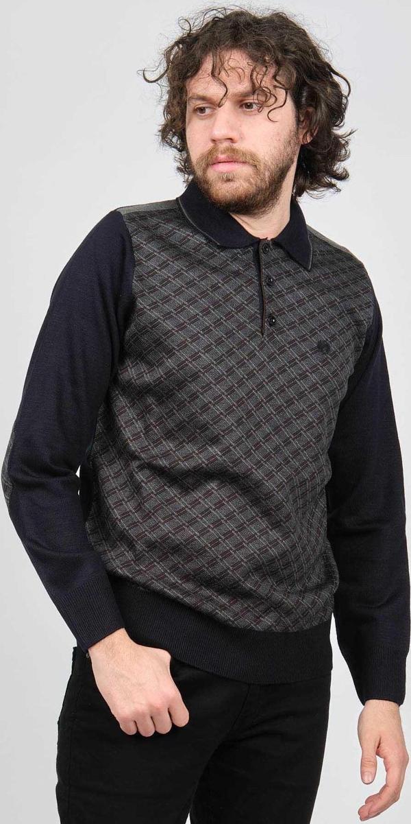 Pelikan Erkek Desenli Dirsek Detaylı Polo Yaka Kazak 1577423 Lacivert - Image 1