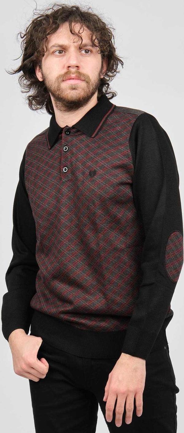 Pelikan Erkek Desenli Dirsek Detaylı Polo Yaka Kazak 1577423 Kırmızı - Image 1