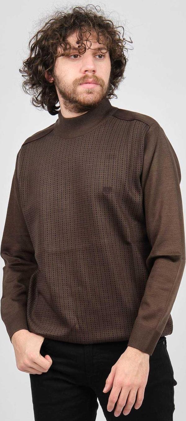 Pelikan Erkek Desenli Yarım Balıkçı Yün Kazak 1578717 Kahverengi - Image 1