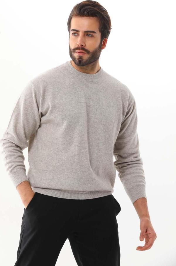 Sanfa Erkek Bisiklet Yaka Saf Yün Kazak 4114 Gri - Image 1