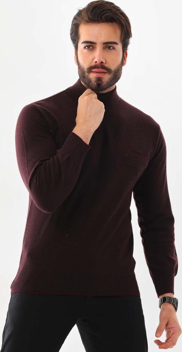 Sanfa Erkek Yarım Balıkçı Yaka Saf Yün Kazak 2702 Bordo - Image 1