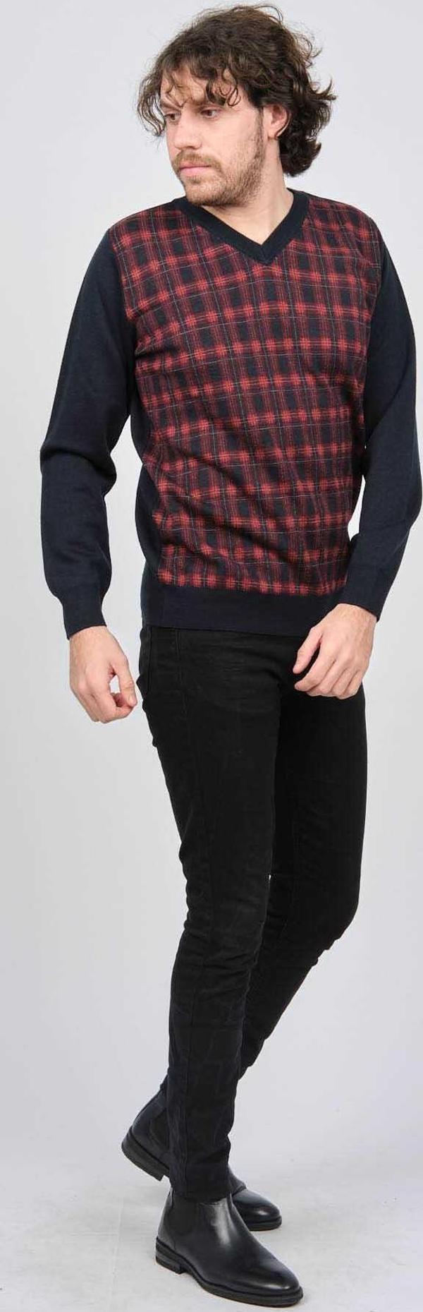 Desen Triko Erkek V Yaka Desenli Yün Kazak 0245532 Lacivert - Image 1