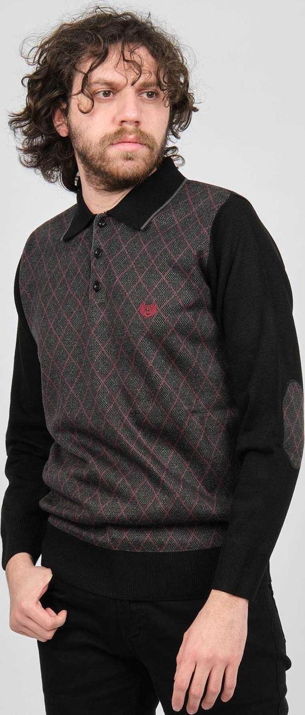 Pelikan Erkek Çizgili Dirsek Detaylı Polo Yaka Kazak 1577405 Fuşya - Image 1