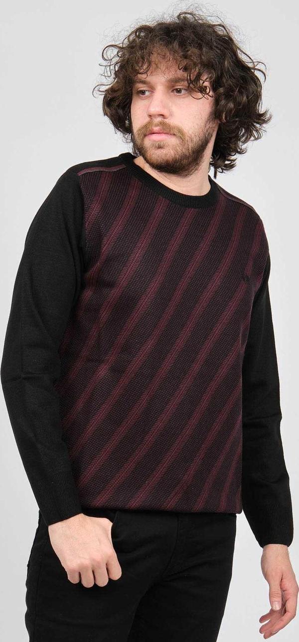 Pelikan Erkek Çizgili Bisiklet Yaka Kazak 1579325 Bordo - Image 1