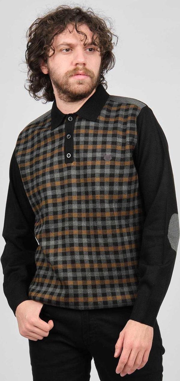 Pelikan Erkek Çizgili Dirsek Detaylı Polo Yaka Kazak 1577409 Camel - Image 1