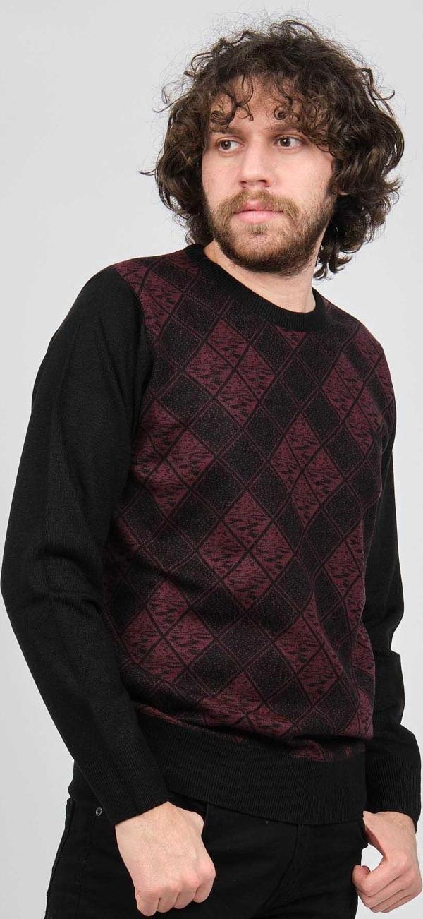 Pelikan Erkek Desenli Bisiklet Yaka Kazak 1579329 Bordo - Image 1