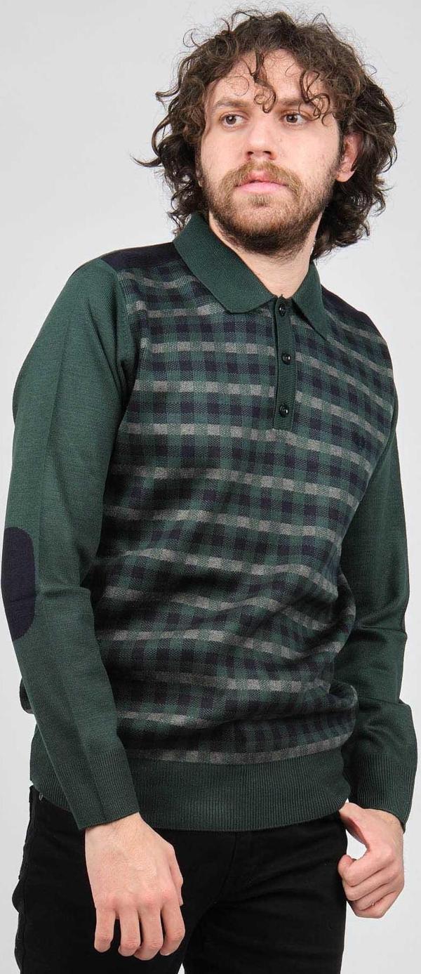 Pelikan Erkek Çizgili Dirsek Detaylı Polo Yaka Kazak 1577409 Yeşil - Image 1