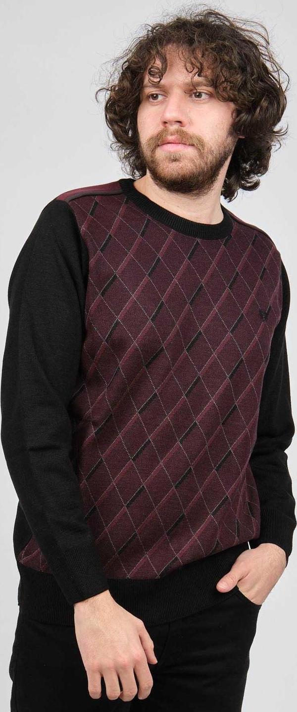 Pelikan Erkek Çizgili Desenli Bisiklet Yaka Kazak 1579330 Bordo - Image 1